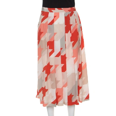 Pre-owned Ferragamo Multicolor Houndstooth Pattern Pleated Silk Skirt L