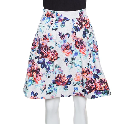 Pre-owned Mary Katrantzou Floral Printed Jacquard Pleated Algernon Mini Skirt M In Multicolor