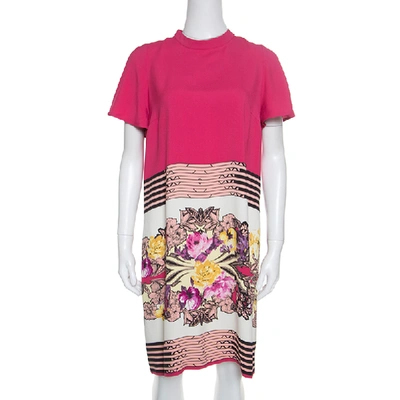 Pre-owned Etro Floral And Geometric Print Mandarin Collar Shift Dress M In Pink
