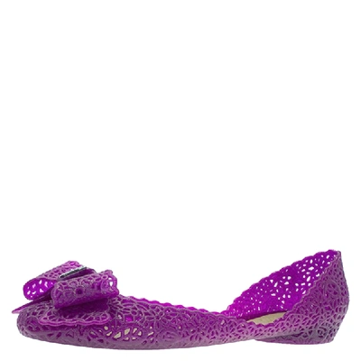 Pre-owned Ferragamo Purple Nilly Jelly Bow Ballet Flats Size 40.5
