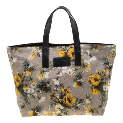 Pre-owned Dolce & Gabbana Floral Printed Canvas And Leather Tote In Grey