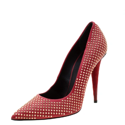 Pre-owned Giuseppe Zanotti Red Leather Stud Embellished Ester Pointed Toe Pumps Size 39