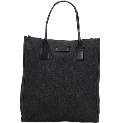 Pre-owned Gucci Black Denim Leather Tote Bag