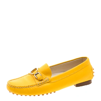 Pre-owned Ralph Lauren Yellow Leather Buckle Detail Loafers Size 36