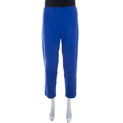 Pre-owned Escada Cobalt Blue Stretch Crepe Waist Buckle Detail Tapered Pants Xl