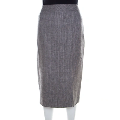 Pre-owned Escada Grey Linen And Wool Blend Front Slit Detail Pencil Skirt L