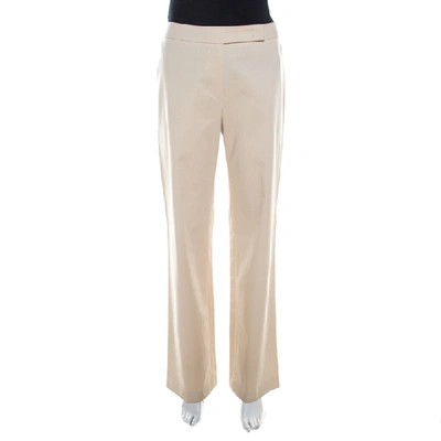Pre-owned Escada Beige Cotton Flat Front Straight Fit Trousers M