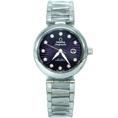 Pre-owned Omega Purple Stainless Steel Deville Ladymatic Diamond Women's Watch 34mm
