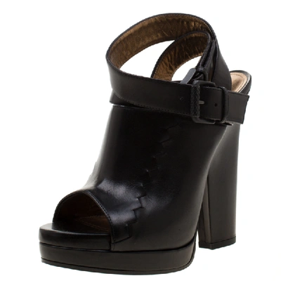 Pre-owned Bottega Veneta Black Leather Open Toe Ankle Strap Platform Sandals Size 38.5