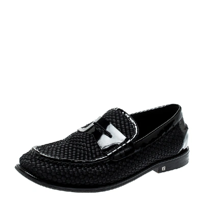 Pre-owned Louis Vuitton Black Patent Leather And Woven Satin Penny Slip On Loafers Size 40