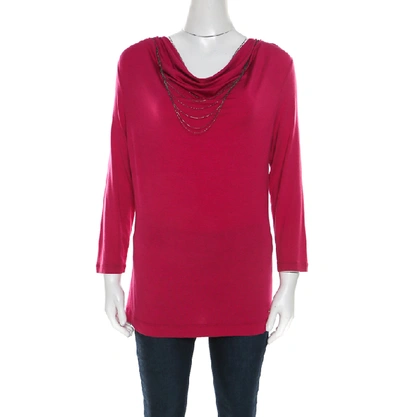 Pre-owned Escada Tourmaline Pink Knit Chain Detail Cowl Neck Ewpenia Top M