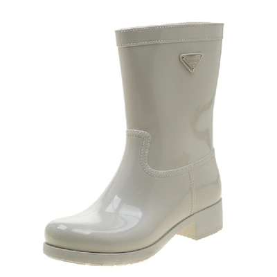 Pre-owned Prada Sport White Rubber Clay Rain Boots Size 38