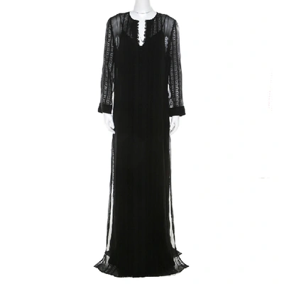 Pre-owned Elizabeth And James Black Embroidered Silk Georgette Mia Maxi Dress L