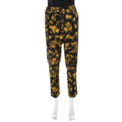 Pre-owned Michael Kors Black And Yellow Ikkat Print Wool Tapered Trousers M