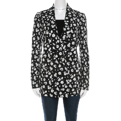 Pre-owned Dolce & Gabbana Black And White Floral Printed Crepe Tailored Blazer S
