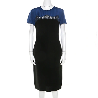 Pre-owned Stella Mccartney Black And Blue Stretch Crepe Lace Detail Shift Dress M