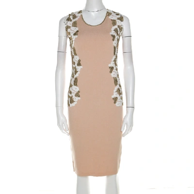 Pre-owned Blumarine Beige Knit Gold Embroidered Detail Dress M