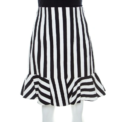 Pre-owned Dolce & Gabbana Black And White Striped Cotton Knit Peplum Detail Skirt M