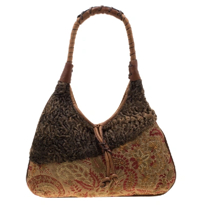 Pre-owned Etro Multicolor Fur And Jacquard Hobo