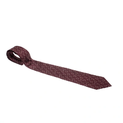 Pre-owned Gucci Burgundy Silk Rectangle Box Pattern Tie