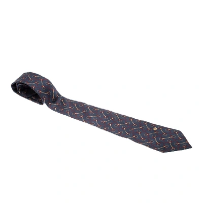 Pre-owned Gucci Navy Blue Silk Equestrian Snaffle Bit Print Tie