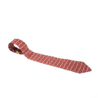 Pre-owned Ferragamo Red Silk Geometric Floral Print Tie