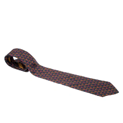 Pre-owned Ferragamo Navy Blue Silk Prize Ribbon Print Tie