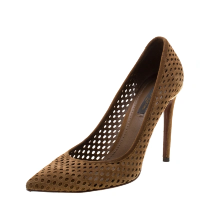 Pre-owned Louis Vuitton Brown Perforated Suede Eyeline Pointed Toe Pumps Size 38