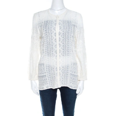 Pre-owned Isabel Marant Off White Embroidered Voile Long Sleeve Shirt M