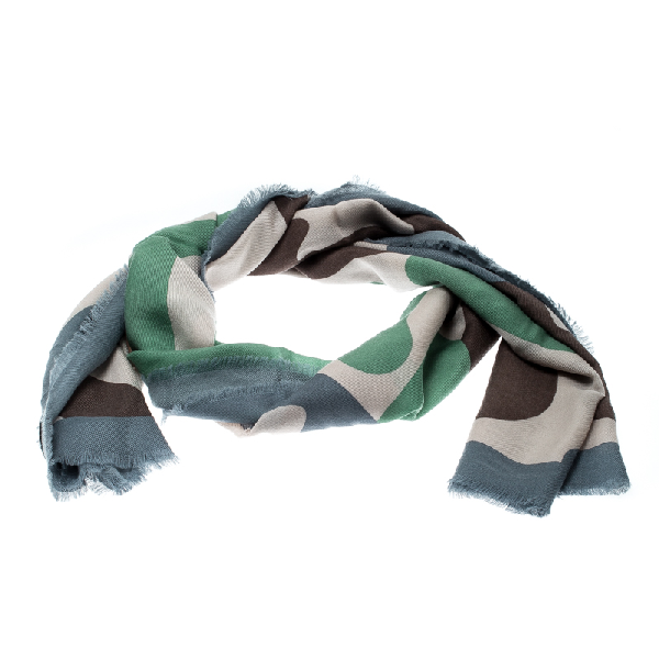 Pre-owned Burberry Prorsum Multicolor Large Camouflage Print Fringed Edge  Cashmere Scarf | ModeSens