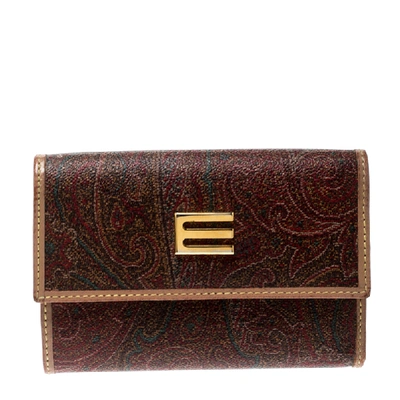 Pre-owned Etro Brown Paisley Print Coated Canvas Compact Wallet