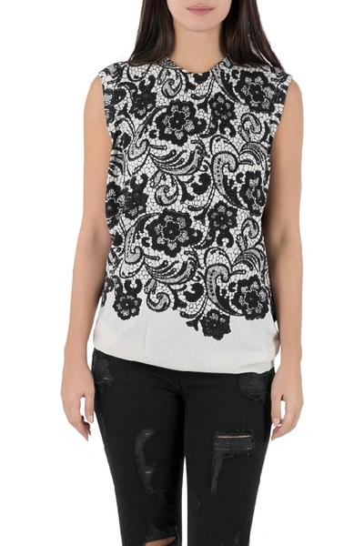 Pre-owned Dolce & Gabbana Monochrome Lace Print Wool Sleeveless Top L In Black