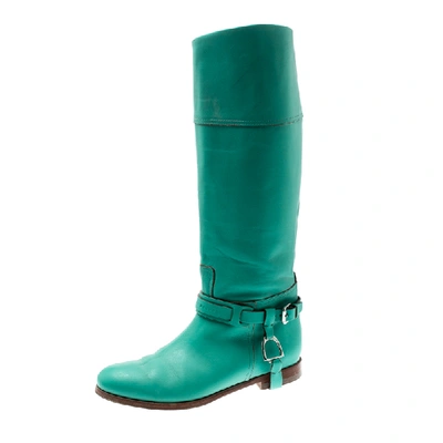 Pre-owned Ralph Lauren Collection Green Leather Buckle Detail Knee Length Boots Size 39