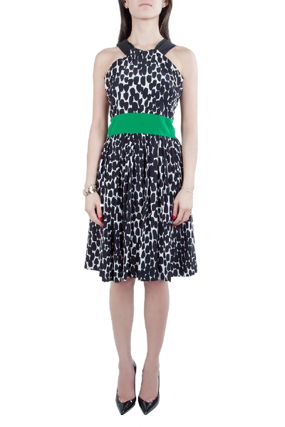 Pre-owned Gucci Monochrome Polka Dot Print Silk Contrast Waistband Sleeveless Dress M In Black