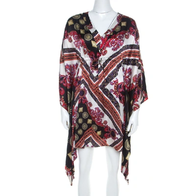 Pre-owned Versace Collection Multicolor Sun And Crystals Motif Printed Silk Kaftan Tunic S