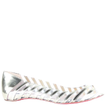 Pre-owned Christian Louboutin Silver Metallic Leather Transparent Peep Toe Ballet Flats Size 37