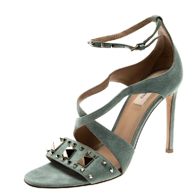 Pre-owned Valentino Garavani Light Grey Rockstud Cut Out Open Toe Ankle Strap Sandals Size 38.5