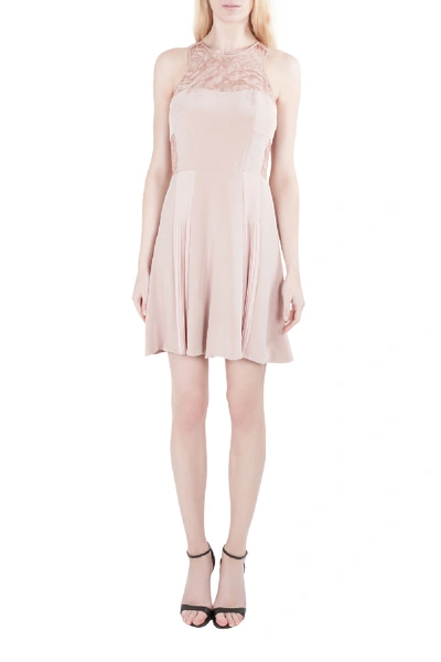 Pre-owned Rebecca Taylor Blush Pink Silk Lace Insert Pleated Cocktail Dress M