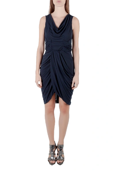 Pre-owned J Mendel Navy Blue Silk Jersey Draped Waist Detail Short Dress M