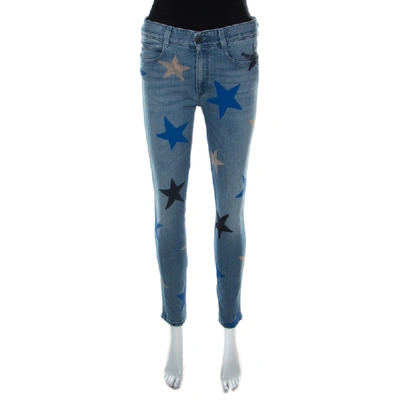 Pre-owned Stella Mccartney Blue Stretch Denim Star Print Skinny Fit Jeans S