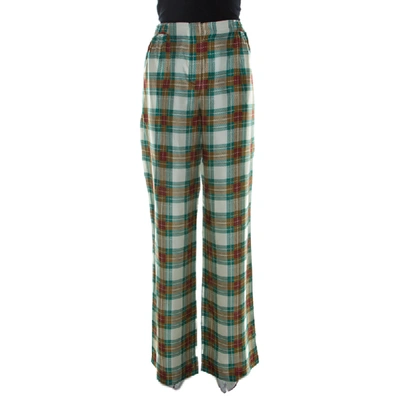 Pre-owned Alberta Ferretti Multicolor Plaid Silk High Waist Trousers M