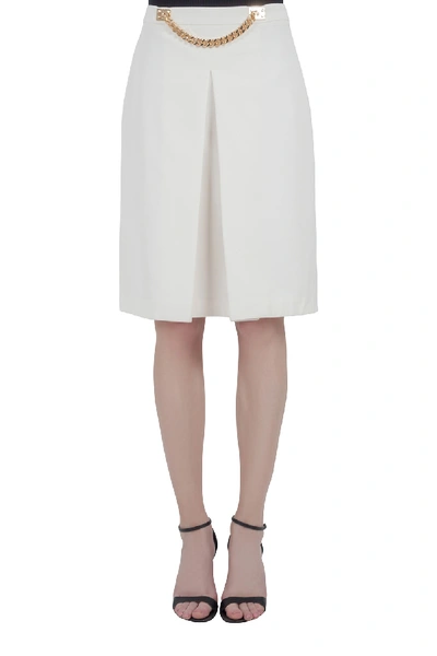 Pre-owned Sophie Hulme Ivory Stretch Gabardine Chain Embellished Inverted Pleat Front Skirt M In Cream