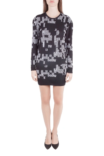 Pre-owned Josh Goot Monochrome Pixel Intarsia Knit Glitch Sweater Dress Xs In Black