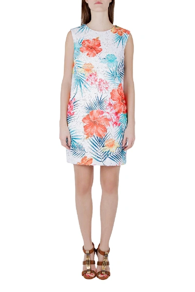 Pre-owned Msgm Multicolor Tropical Floral Embroidered Organza Shift Dress M