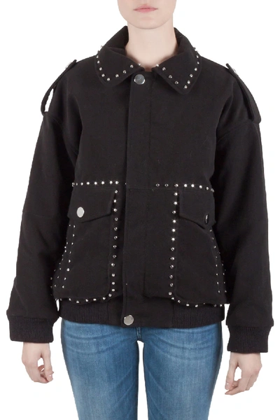 Pre-owned Faith Connexion Black Suede Studded Oversized Bomber Jacket M