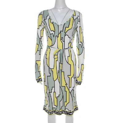 Pre-owned Emilio Pucci Multicolor Geometric Printed Silk Jersey Belted Dress M