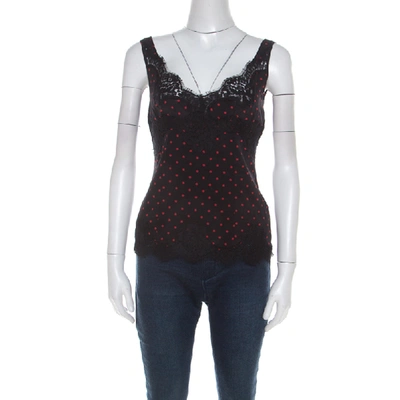 Pre-owned Dolce & Gabbana Black And Red Polka Dot Silk Sleeveless Camisole Top S