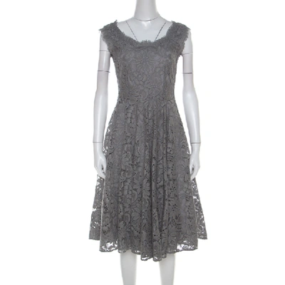 Pre-owned Dolce & Gabbana Grey Lace Sleeveless Flared Dress S