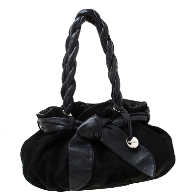 Pre-owned Furla Black Leather And Suede Bow Hobo