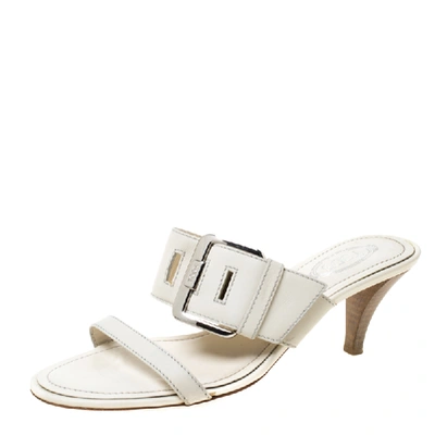 Pre-owned Tod's White Leather Buckle Accented Sandals Size 36 In Black